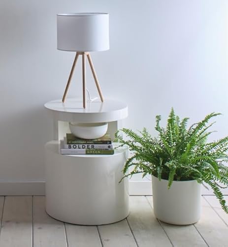 K Living Natural Tall Oak Wooden Tripod Floor Lamp With A Matching Tripod Table Lamp Option And Matching White Linen Lampshades (Table Lamp)