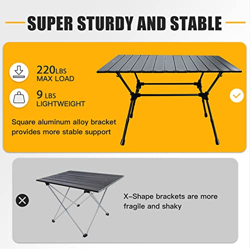 Sunriseland Portable Camping Table 30X22'' Large Aluminum With Adjustable Legs Folding Stable Table Heavy Duty 220Lbs Roll Up Table With Carry Bag For Picnic Bbq Beach Fishing Traveling Party #TOP2