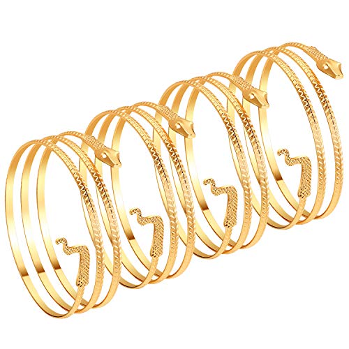 Hicarer 4 Pieces Metal Snake Arm Cuffs Swirl Snake Bracelets Adjustable Snake Armlets Snake Upper Bracelets Egyptian Bangles for Women Halloween Costume Accessory