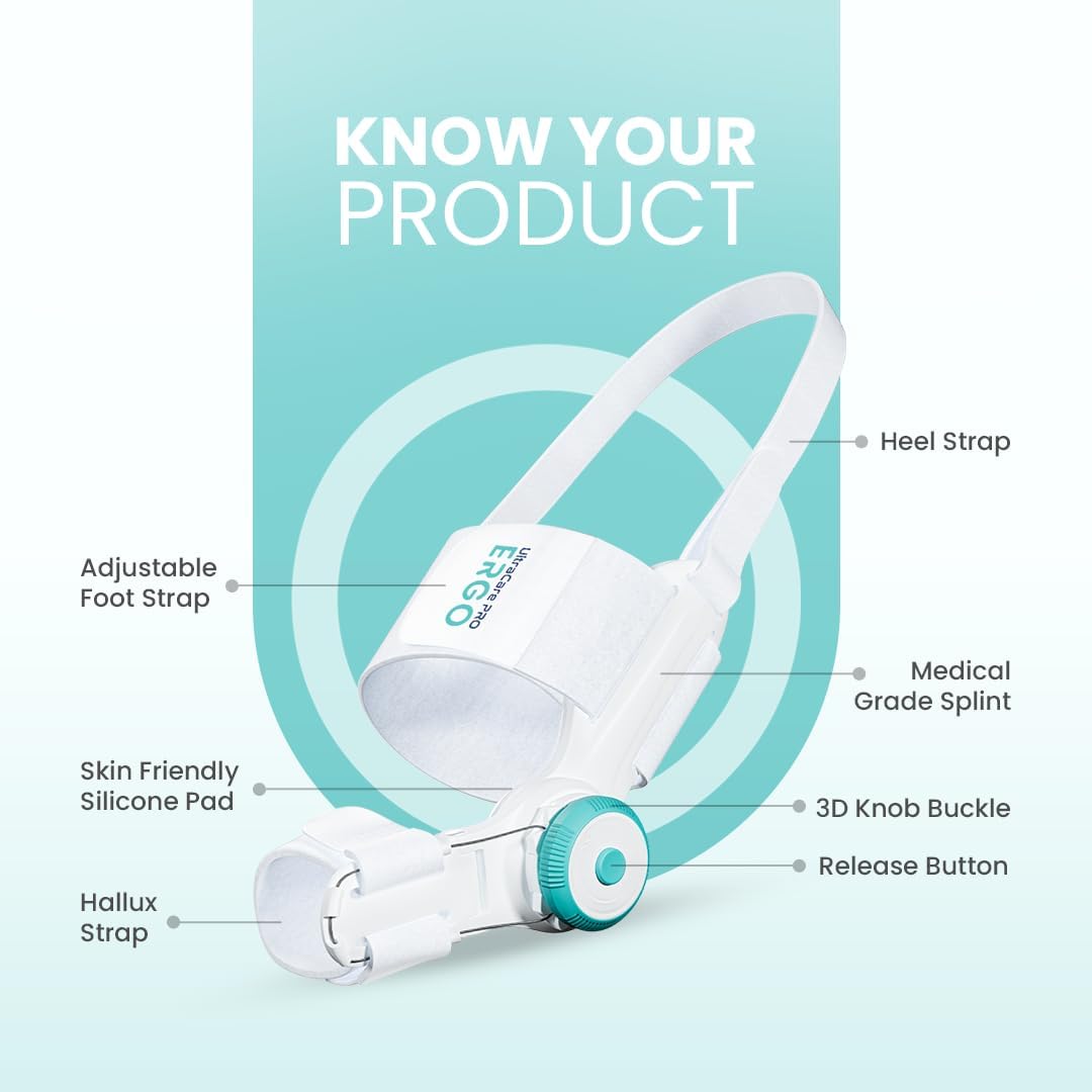 UltraCare PRO ERGO Bunion Corrector - 1 year Warranty - Orthopedic Bunion Toe Straightener - Foot Thumb Straightener - Foot Support - For Men & Women - Medical Grade Splint - 3D Adjustable Knob 1
