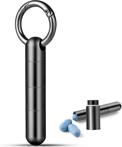 TISUR Pastillero para llavero, organizador de píldoras pequeño de titanio, impermeable, llavero de pastillas, contenedor de píldoras EDC, tubo de