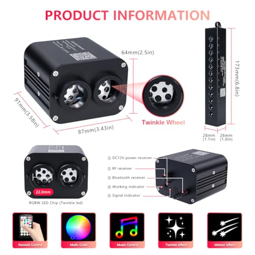 Image of Starlight Headliner Kit,Twinkle + Music Sync Dual Color Fiber Optic Star Ceiling Lights with APP Remote Control, RGBW Shooting Star Lights for Car /Home Ceiling Decor, 600pcs 9.8ft