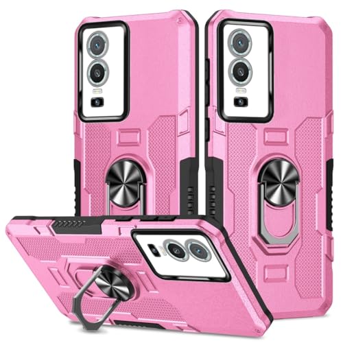 Coque Vivo Y76 5G antichoc rose avec anneau rotatif et protection rigide en PC