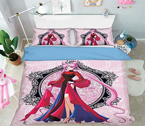 Juego de funda de edredón 3D para Sailor Moon 1280 Japón Anime fundas de almohada edredón individual Queen King 3D foto ropa de cama US Romy (King)
