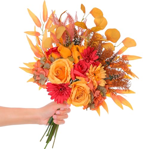 Floweroyal 2 Bunches Autumn Artificial Flowers Orange Fake R