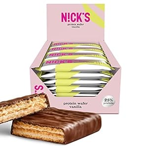 NICKS Barre protéinée Sans Sucres Ajoutés, Gaufrettes proteinées, Biscuits Sans Sucres Ajoutés Lowcarb, Sans Gluten | 25% de protéines | 203 calories | Vanille, 40 g X 24