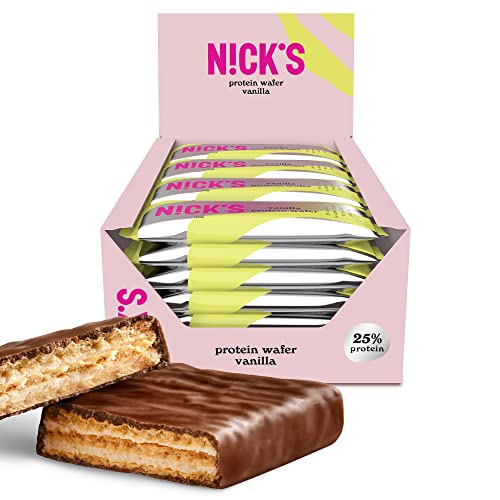 NICKS Barre protéinée Sans Sucres Ajoutés, Gaufrettes proteinées, Biscuits Sans Sucres Ajoutés Lowcarb, Sans Gluten | 25% de protéines | 203 calories | Vanille, 40 g X 24