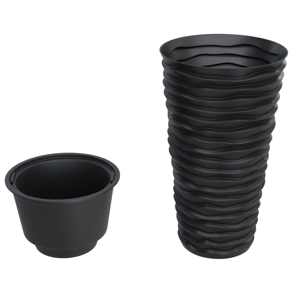 Pflanzkübel Anthrazit Rund mit herausnehmbarem Einsatz 22L, Hoher Blumentopf 52 cm, Rillen-Design Pflanzgefäß aus PP-Kunststoff für Garten, Balkon, Terrasse und Eingang
