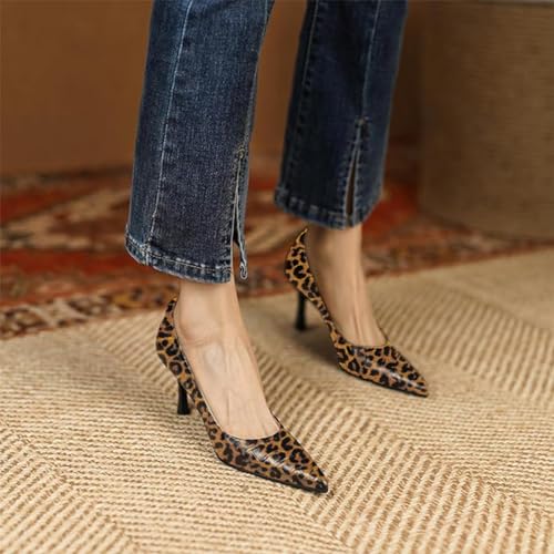 FOWT Simple Solid Croc-Embossed Pointed Toe Pumps Women Dressy Slip on Thin High Heels Sexy Shallow Party Evening Dance Shoes US Size 4-164