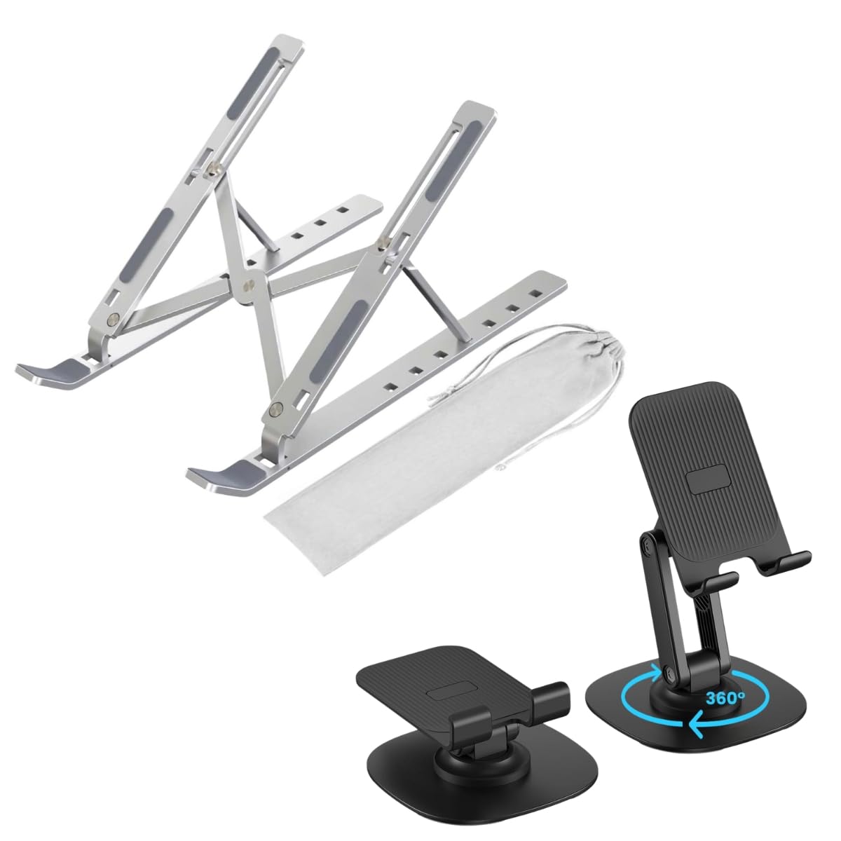 GADGETSWEAR Aluminum Laptop Stand (Combo with Mobile Stand) Foldable, Height Adjustable, Portable for Travel Accessories, Work from Home Suitable with Tablet, iPad, Laptops & MacBook