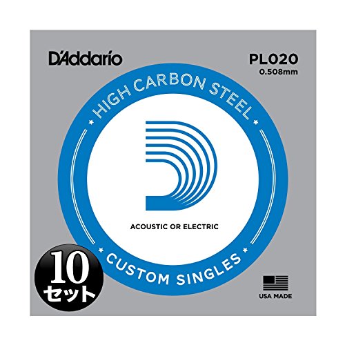 D'Addario ダダリオ エレキギター/アコースティックギター用バラ弦 Plain Steel .020 PL020 10本セット