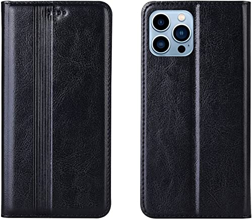 Funda para iPhone 14 Pro Max con ranura para tarjetas y cierre magnético de piel de vaca