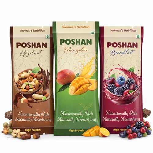 Image of POSHAN Women's Nutrition Protein Bar, 40 g | 8g Protein with 4G Fiber |No Added Sugar, 100% Vegetarian & Gluten-Free| Made with Dates, Ragi and Superfoods|No Trans Fat| Pack of 5