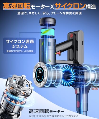掃除機 コードレス【35000Pa強力吸引・ゴミが見えるLED】コードレス掃除機 スティッククリーナー ハンディクリーナー 2WAY HEPA多重濾過 3段階吸引 軽量 静音設計 充電式 多種類ノズル 大容量バッテリー フローリング カーペット 車用 一人暮らし 家庭用