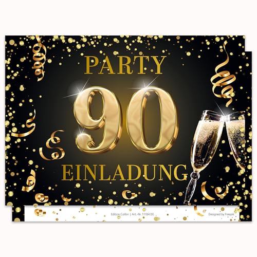 Edition Colibri Einladungskarten zum 90. Geburtstag, 10 Stück, Format A6, Karten-Set, Einladung, zum Beschriften, Party schwarz, gold (11184 DE) Edition Colibri Einladungskarten zum 90. Geburtstag, 10 Stück, Format A6, Karten-Set, Einladung, zum Beschriften, Party schwarz, gold (11184 DE)