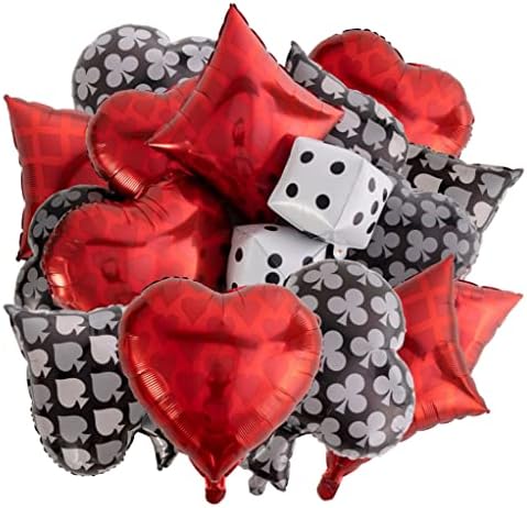 Nufakumi 18pcs Casino Theme Party Decorations Heart Spade Diamond Club Shaped Balloons and Dice Shaped Balloons Las Vegas Party Poker Events Casino Night Decor