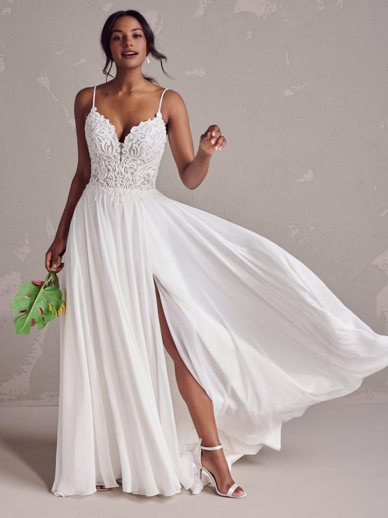 JAEDEN Damen Boho Brautkleider Spaghettiträger Spitze Strand Brautmode A-Linie Tüll Hochzeitskleider