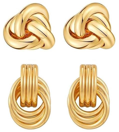 Chunky Gold Knot Earrings Geometric Drop Dangle Earrings Long Twisted Earrings Statement Earring Jewelry for Women2