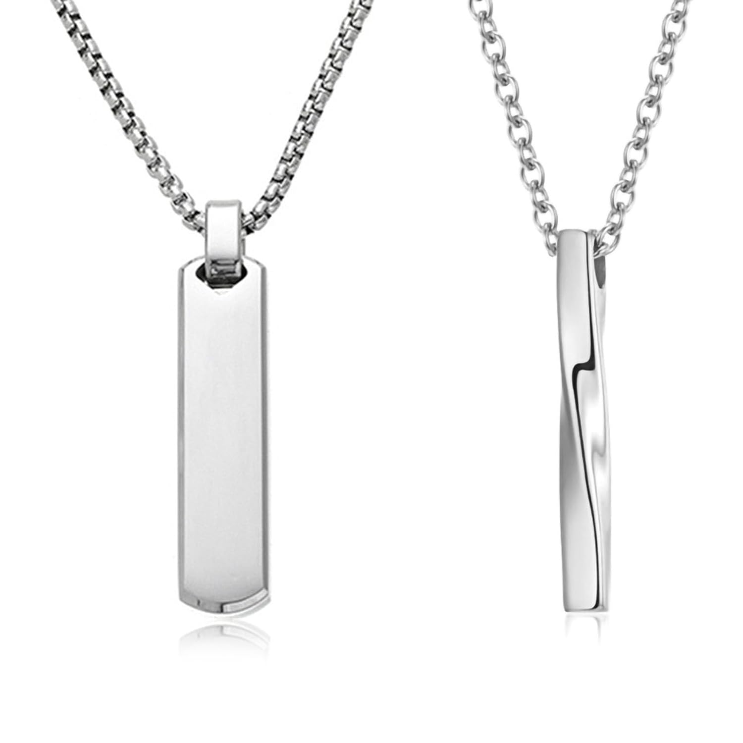 2Pcs Men Neck Chain, Stylish Silver Chain for Mens, Minimalist Pendant Necklace for Daily, Trendy Gift for Boyfriend or Husband, Fashion Accessories for Men