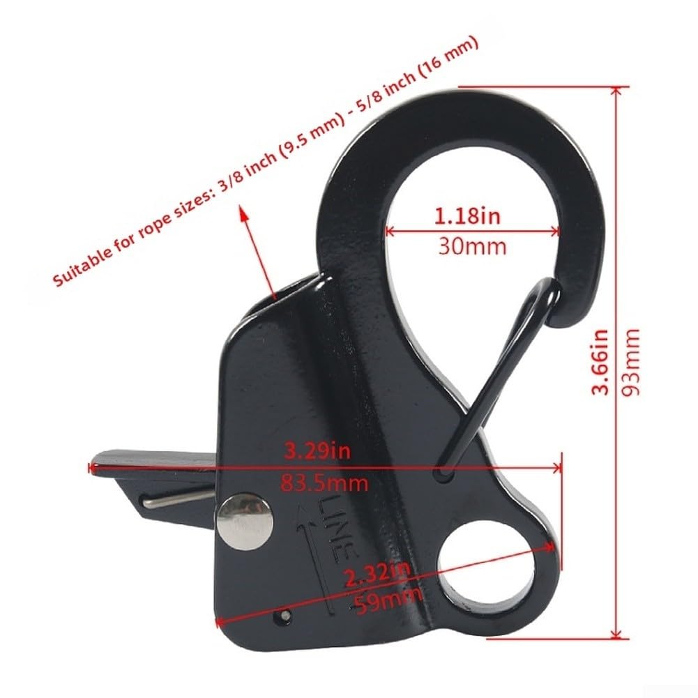 Gancho deslizante de acero inoxidable 316 resistente para barcos, clip de anclaje ajustable para líneas de 3/8 a 5/8 pulgadas, liberación rápida, negro, paquete de 4 (4)