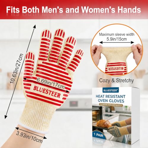 Heat Resistant Oven Gloves with Fingers, Heat Proof Gloves Oven Mitts by BLUESTEER - Used condition - Image 4