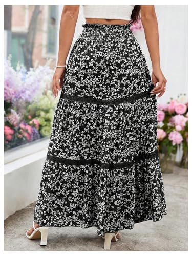 Verdusa Women's Floral Maxi Skirts Tiered Boho Shirred Flowy Summer Vacation A Line Skirt2