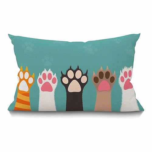 Smooffly Decorative Pillow Cover, Cute Colorful Cat Paws Print Design