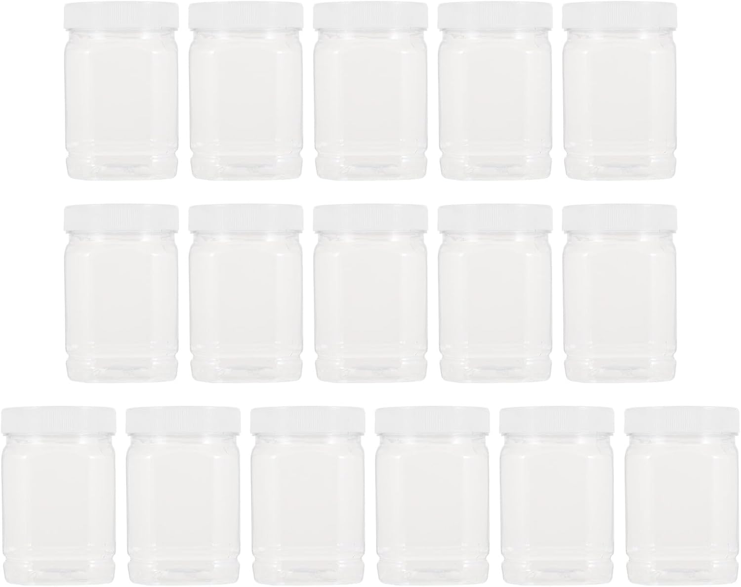 VANZACK 16oz Square Plastic Bottles with White Lids Food Storage Containers and Honey Jars for Kitchen Use 16pcs Sturdy Plastic Storage Jars for Pantry