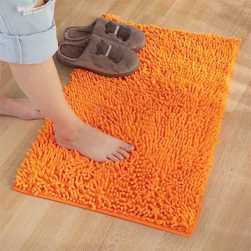 Reyox Soft Durable Thick Chenille Bath Mat, Water Absorbent Fast Dry Bathroom Rugs, Non Slip Bath Rugs for Kitchen Bathroom Bedroom Indoor and Outdoor Orange 1.3 x 2.0 Feet