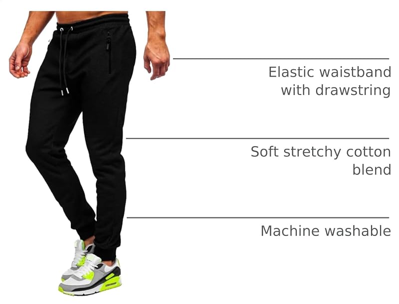 BUXKR Mens Casual Joggers Sweatpants for Jogging,Running or Athletic Activities,Black,M image 4