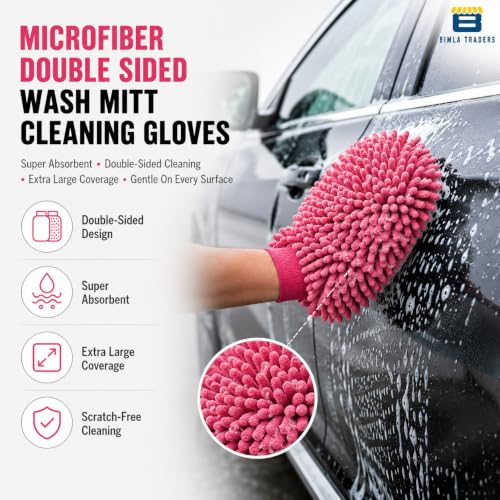 Image of Btag Microfibre Double Sided Wash Mitt Cleaning Gloves | Regular Quality | Super Absorbent | Extra Large | 4 pc Pack | Baby Pink