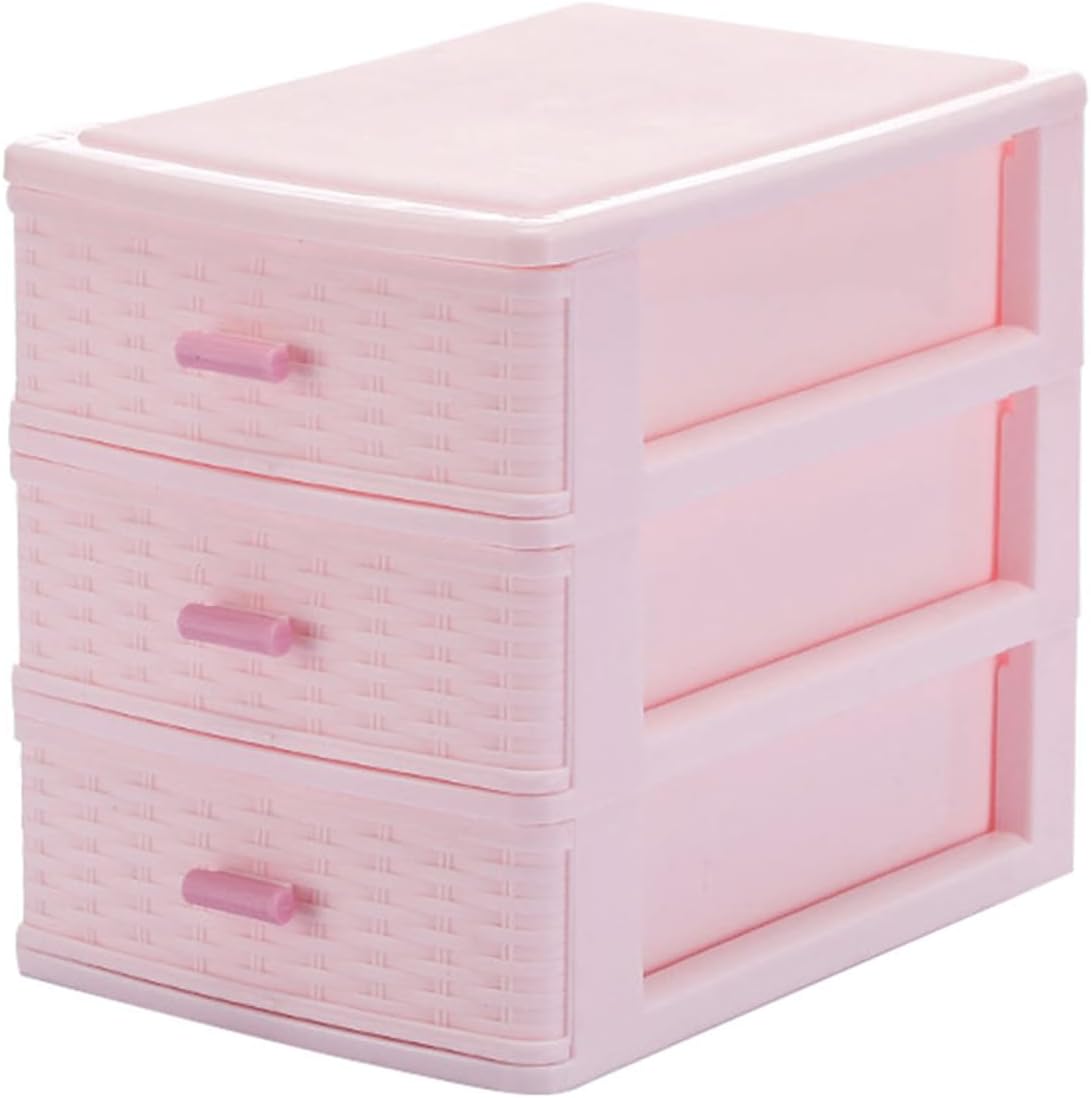 DOITOOL Pink Multi-Layer Desktop Storage Box 6.69X5.98X5.11 Inch Drawer Organizer for Jewelry Cosmetics Lipstick Nail Polish Compact Plastic Storage Case