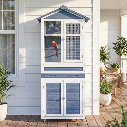 AMAMELL Large Wooden Bird Cage with Wheels