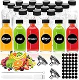 MWZEAUL 24PCS Mini Bouteille Verre, 60ml Petit Pot Verre Réutilisables, Mini Bouteille Shot Ginger avec Entonnoir Étiquette Brosse, Shot Petite Bouteille en Verre de Gingembre, Mignonette, Rhum, Jus