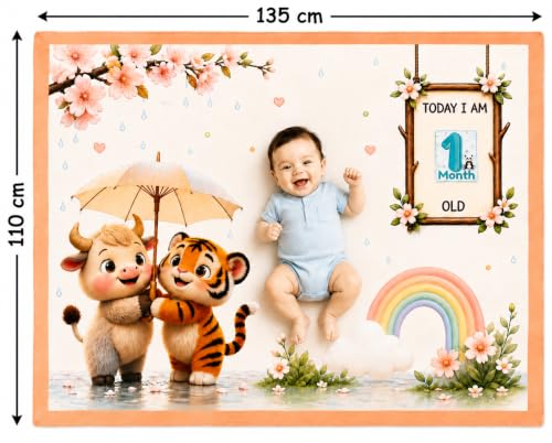 Image of NEW COMERS Baby Monthly Milestone Blanket | 1 to 12 Months Extra Soft Fleece | Best Photography Backdrop Prop | Size - 55 in to 44 inch Super Soft Fabric (Beige)