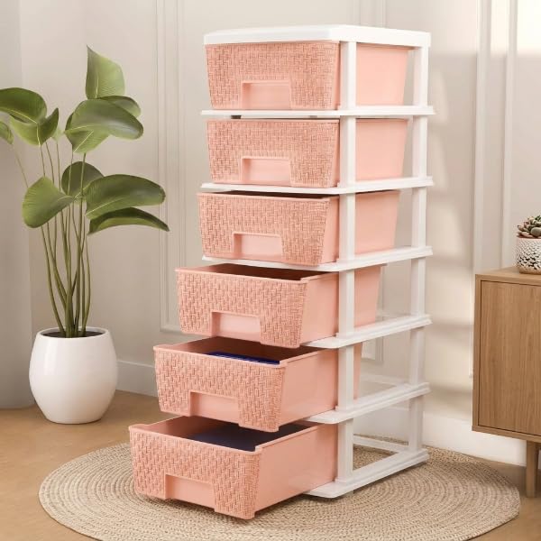 Image of Plastic Modular Drawer Storage Chest Of Drawers Organizer Storage Box, Large Stomo Racks For Multipurpose Anti-slip Shoes Organizers (Pink, 6 Layer)