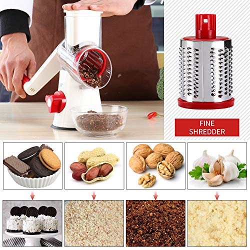Cambom Manual Rotary Cheese Graters - Round Mandoline Slicer Cheese Shredder Vegetable Slicer Walnuts Grinder With Strong-Hold Suction Cup Base And Cleaning Brush（C315Rw） #TOP2
