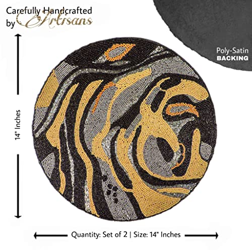 Trunkin Set Of 2 Natural 14-Inch Fabric/Glass Beaded Embroidered Placemats | Chargers | Dining Table Mats| Dining Set | Table Décor | Handmade Placemats | Kitchen Table Mats | Dinner Placemats #TOP3