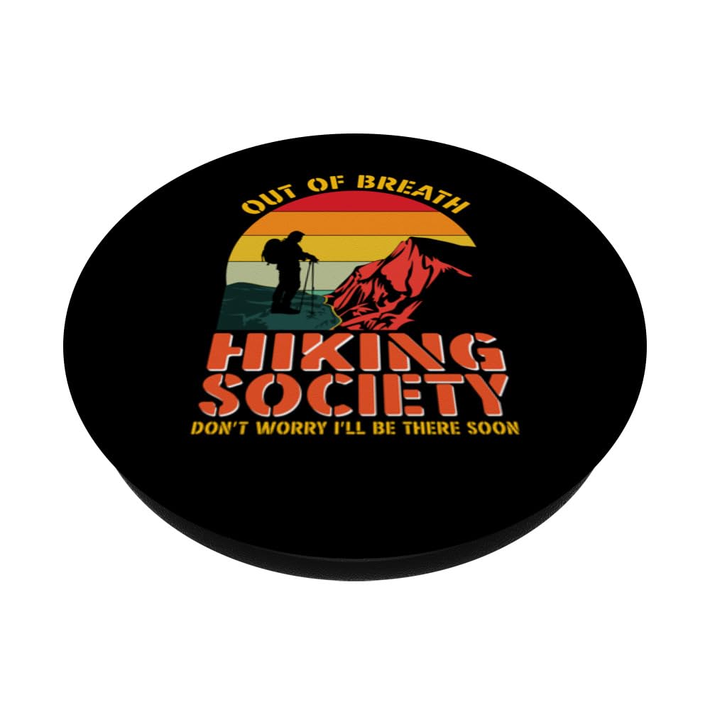 Out Of Breath Hiking Society Funny Camping Outdoor Hiker PopSockets Swappable PopGrip, Black - Image 2