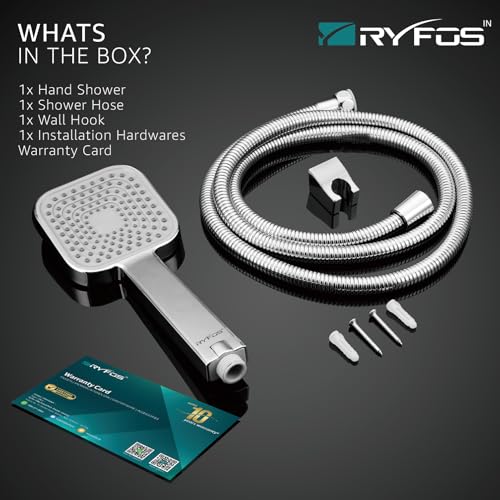 Image of India's 1st Lifetime Support Brand, R3010HS, ABS, 4-INCH, Hand Shower | Single Flow Rain Handheld Shower For Bathroom with SS-304 Grade 1.5 Mtr Flexible Hose Pipe & Wall Hook | Chrome