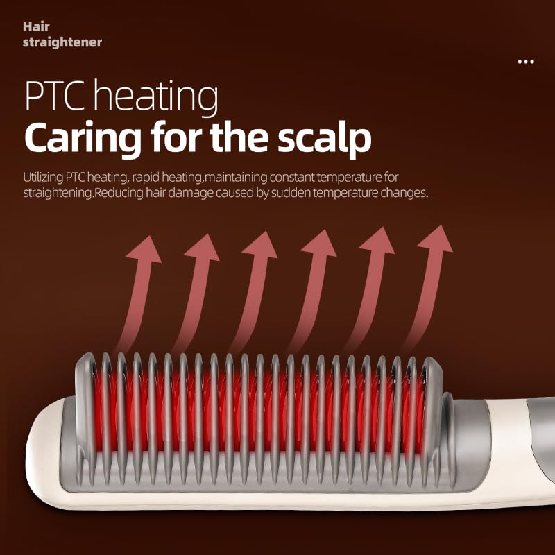Hair Straightener Brush, Alinana 2 in 1 Straightener and Curler, Ring Hair Straightener Comb 6 Temps 20s Fast Heating, 3D Straightening Brush for Women