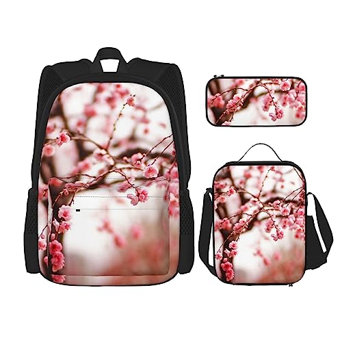 Sac à dos de voyage personnalisé Cherry Tree avec pochette à déjeuner noir