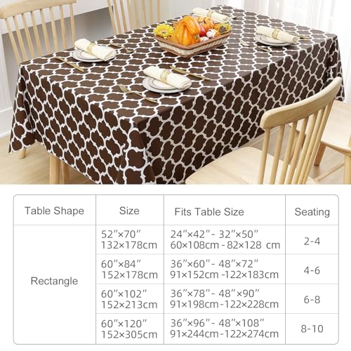Image of Smiry Rectangle Table Cloth Cover, Waterproof Vinyl Tablecloth with Flannel Backing for Rectangle Tables, Wipeable Spillproof Plastic Tablecloths for Dining, Camping, Indoor, Outdoor 60 inchx84 inch, Coffee