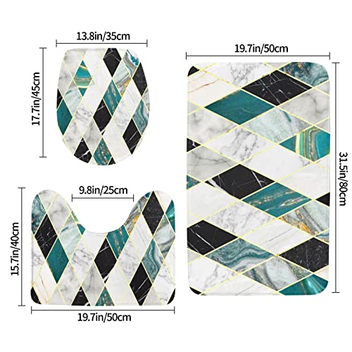 ARLTTH Badematte Mit Marmorstruktur, 3-teiliges Badezimmerteppich, Rutschfester Und Weicher, Saugfähiger Polyester-Teppich, U-förmiger Konturteppich Und Toilettendeckelbezug (grüner Marmor) – Bild 3