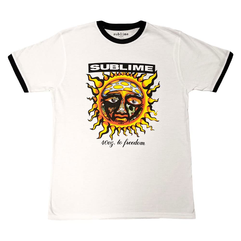 Rock Off officially licensed products Sublime Ringer T Shirt 40Oz To Freedom Band Logo Nuovo Ufficiale Unisex Bianca