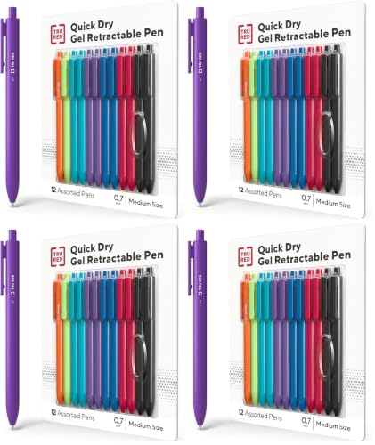 Image of TRU RED Retractable Gel Pens, Medium Point 0.7mm, Assorted Ink Colors, 48 Pack - Quick‑Dry Pens for Smear‑Free Writing