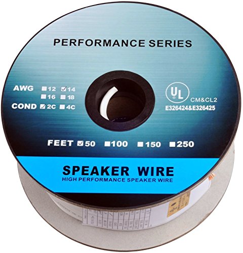250 Feet 14AWG CL2 Rated 2-Conductor Loud Speaker Cable (For In-Wall Installation)
