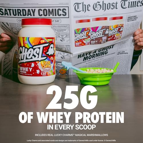 Image of GHOST Whey Protein Powder, Lucky Charms Cereal Milk - 2LB, 25G of Protein - Whey Protein Isolate & Concentrate Blend - Post Workout Fitness & Nutrition Shakes, Smoothies & Baking - Soy & Gluten-Free
