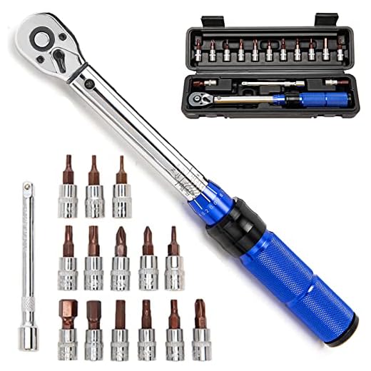 Beslands Bike Torque Wrench Set 1/4 inch Drive Click 17.7 in./lbs. to 212.4 in./lbs. (2-24Nm) Adjustable Inch Pound Torque Screwdriver Bicycle Torque Wrenchs Tool Kit for Road Mountain Bikes