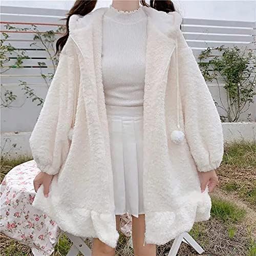 Women Cute Bunny Ear Hoodie Fuzzy Fluffy Rabbit Sweater Sweatshirt Pullover Tops Long Sleeve Kawaii Jacket Coats (A-White, Medium)